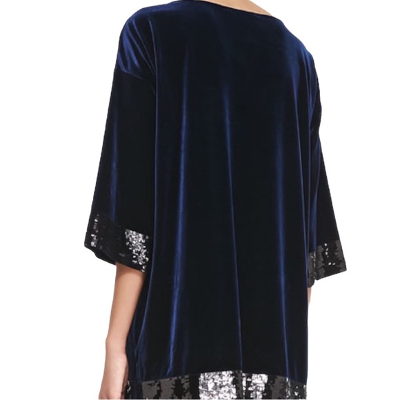 NWT Joan Vass Navy Blue Velour Sequin Trimmed Tunic - Size 16 - Picture 2 of 8